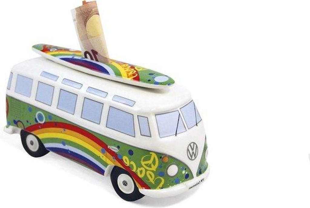 Geldkasten mit Surfbrett (1:18) - Frieden VW-Kollektion VW-Bus T1
