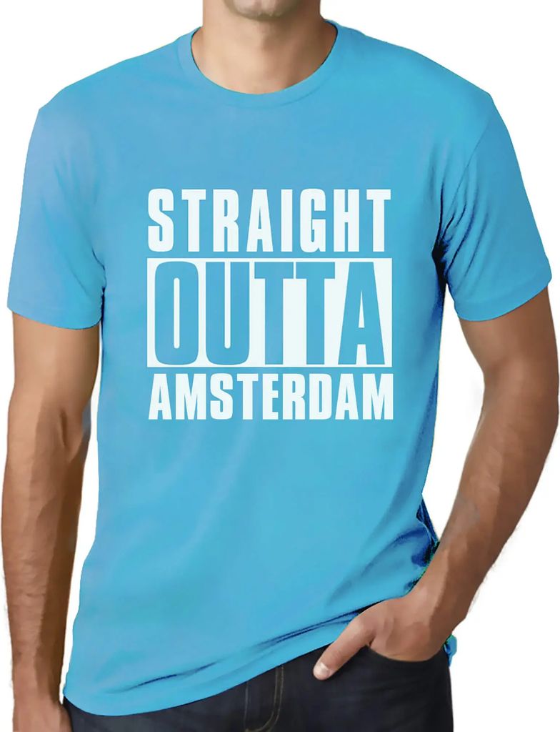 Herren Grafik T-Shirt Straight Outta Amsterdam Öko-Verantwortlich Vintage Jahrgang Kurzarm Lustige Druck Geburtstag Geschenk Mann