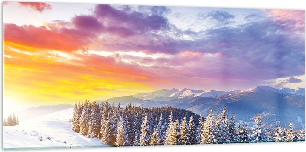 Bilder auf glas - Berge Schnee Winter - 120x50cm - Glasbilder - Wandbilder - Kunstdruck - zum Aufhängen bereit - Wanddekoration aus Glas - Glas Bi...
