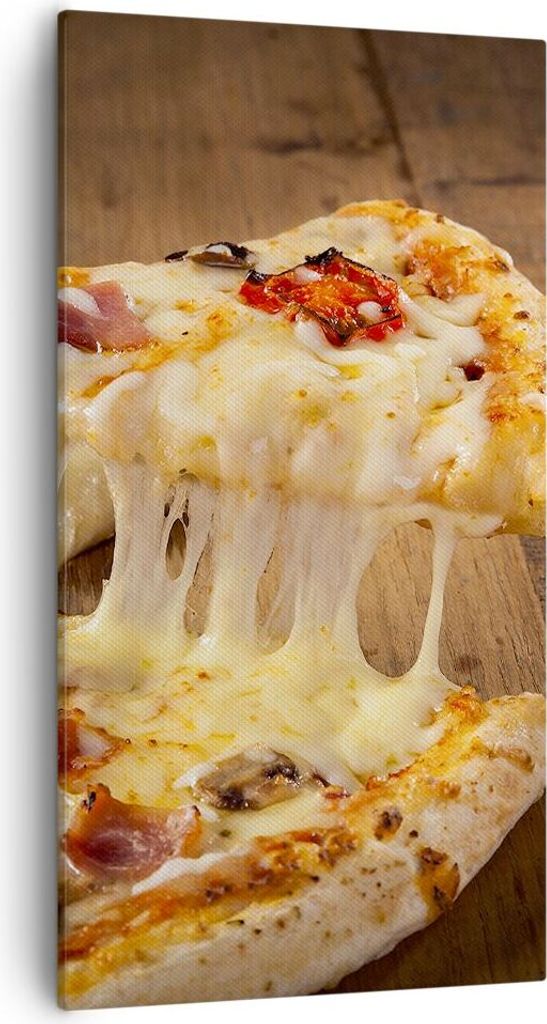 Bild auf Leinwand - Leinwandbild - Pizza Käse Tomaten - 55x100cm - Wand Bild - Wanddeko - Leinwanddruck - Bilder - Kunstdruck - Wanddekoration - L...