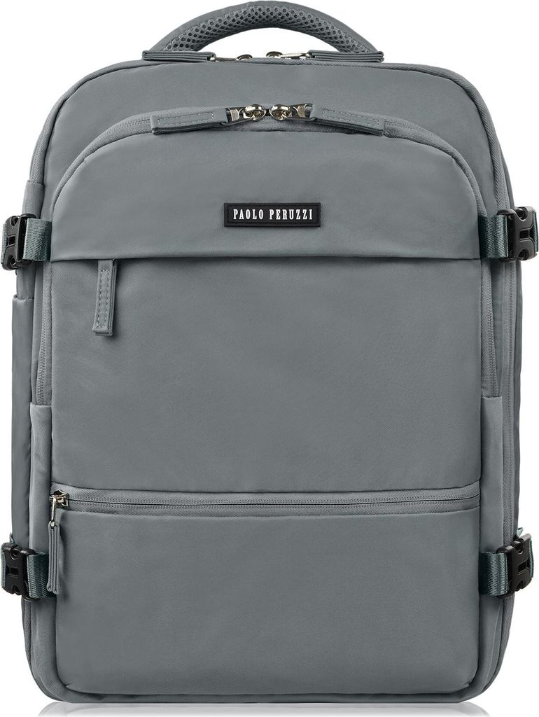 Paolo Peruzzi Reiserucksack Erweiterbar 40x30x20 cm Handgepäck Laptopfach A4 Diebstahlschutz Reißverschluss Grau