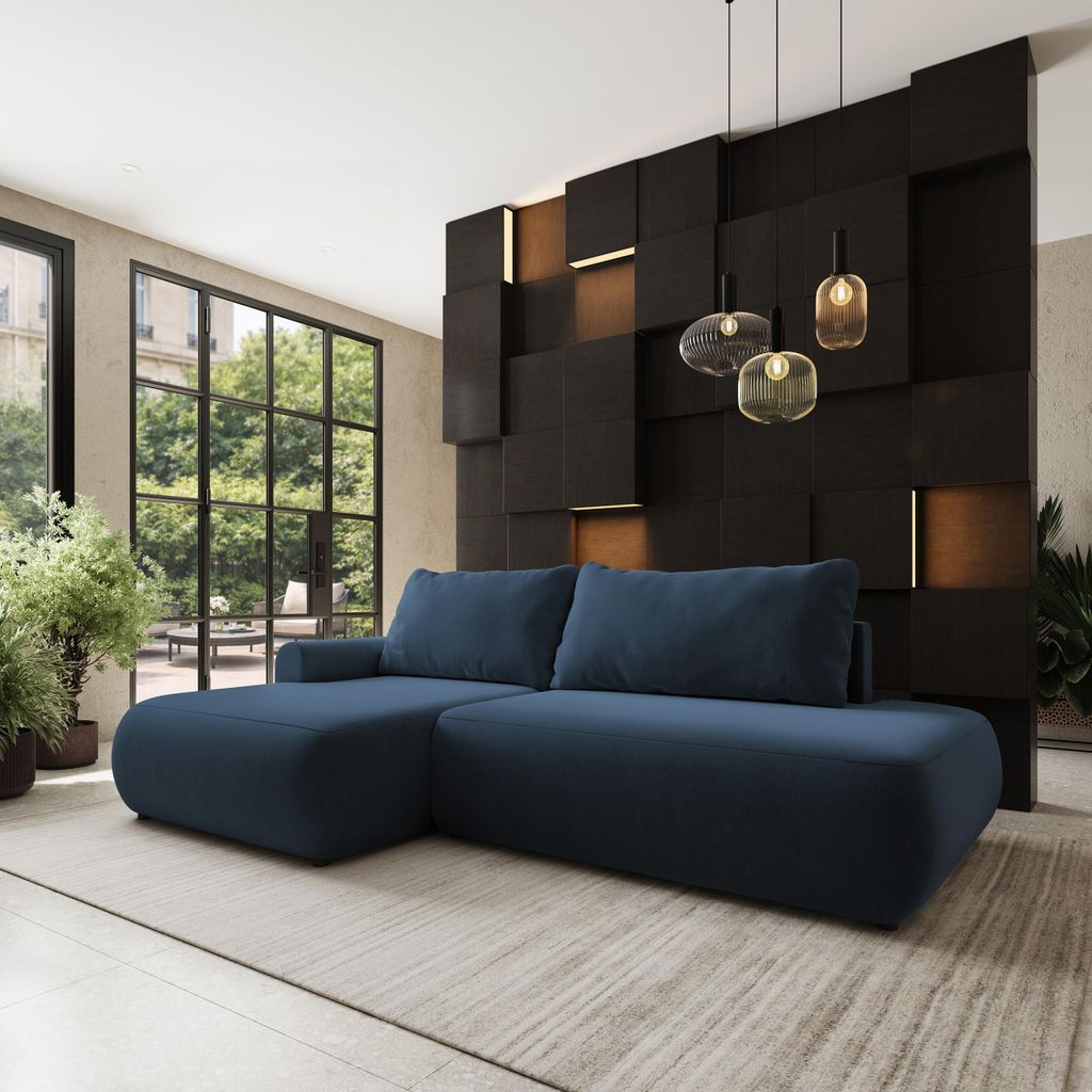Masseno Ecksofa NUVIRA CL L-S mit Schlaffunktion L-Form, Sofa mit Bettkasten, Wohnzimmersofa, Couch, Soffa, Bettsofa, Couchgarnitur- Blau, CASTEL 79