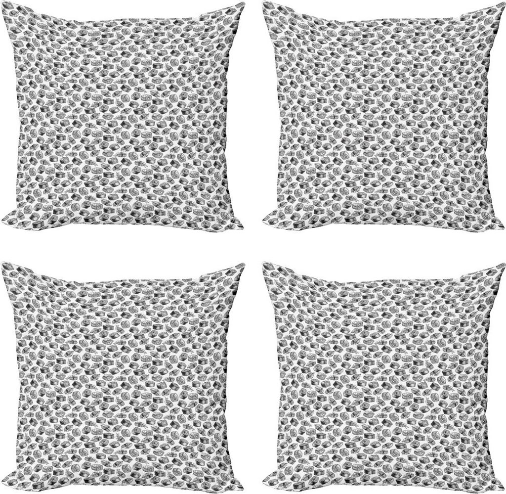 ABAKUHAUS Sushi Kissenbezug Set (4 Stück), Verschiedene Rolls Weinlese-Grafik, Moderner Doppelseitiger Digitaldruck, 45 cm x 45 cm, Schwarz und weiß