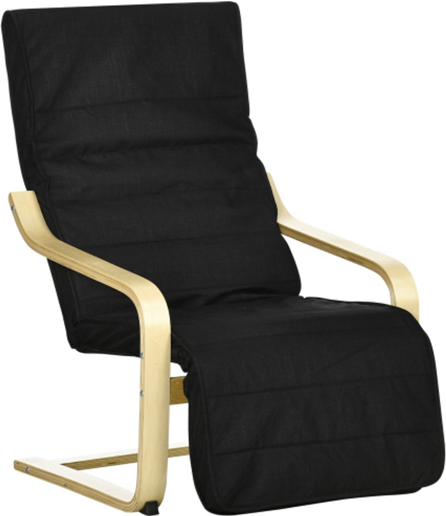 Relaxsessel 66.5L x 94B x 100H cm Schwingstuhl Verstellbarem Fussteil Leinenoptik Birkenholz Esszimmerstuhl Schwarz Sessel Lehnstuhl Armlehnstuhl