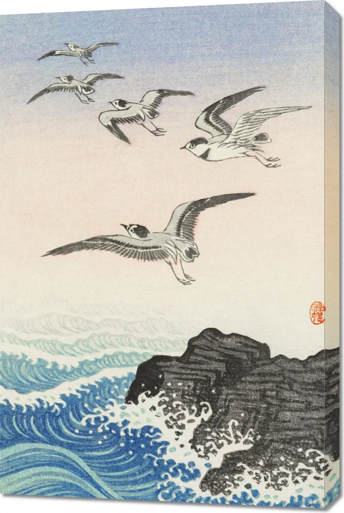 Poster Vintage Koson Five Seagulls 60x90 - Arte Giapponese Salotto