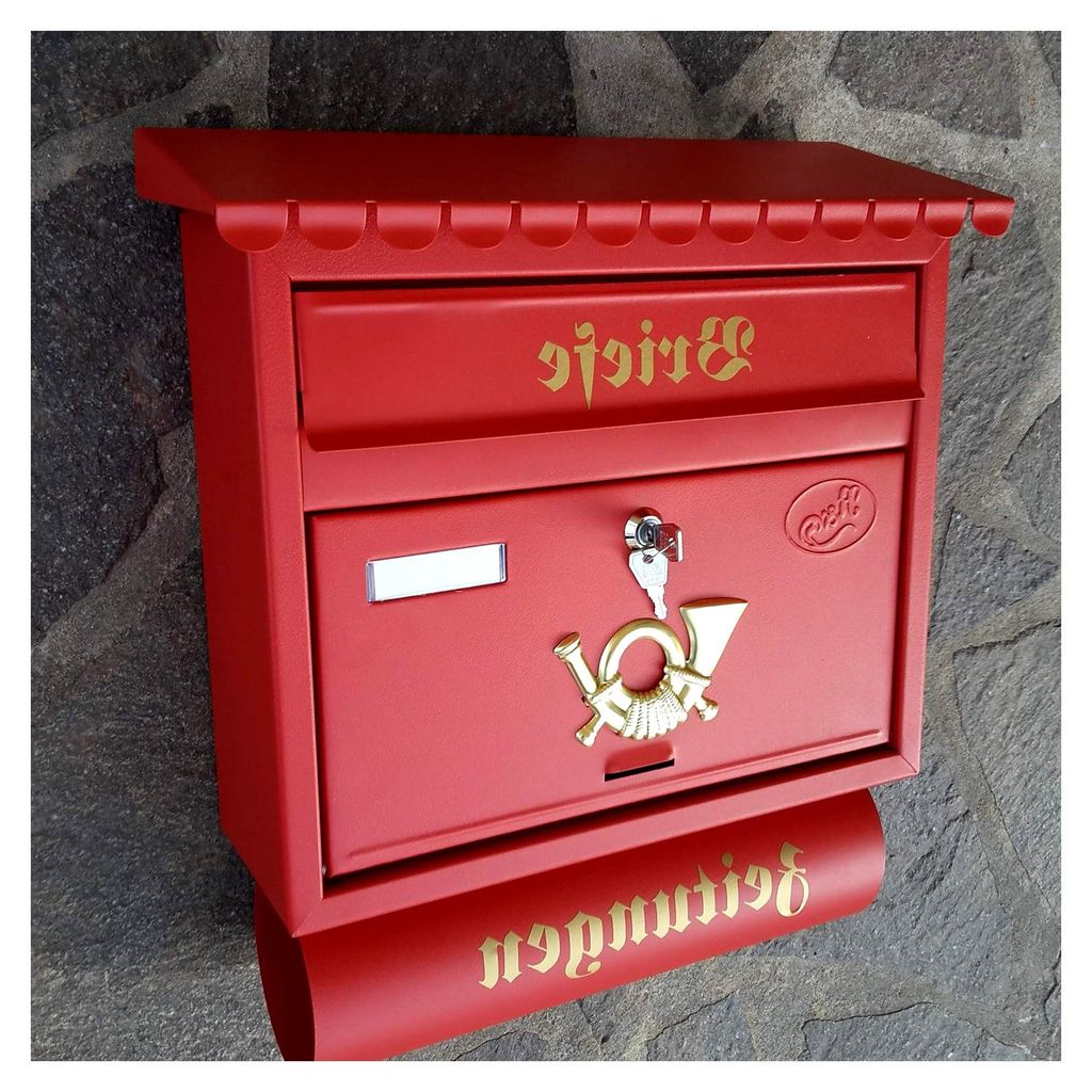 Großer Briefkasten/Postkasten XXL Rot matt mit Zeitungsrolle und Flachdach