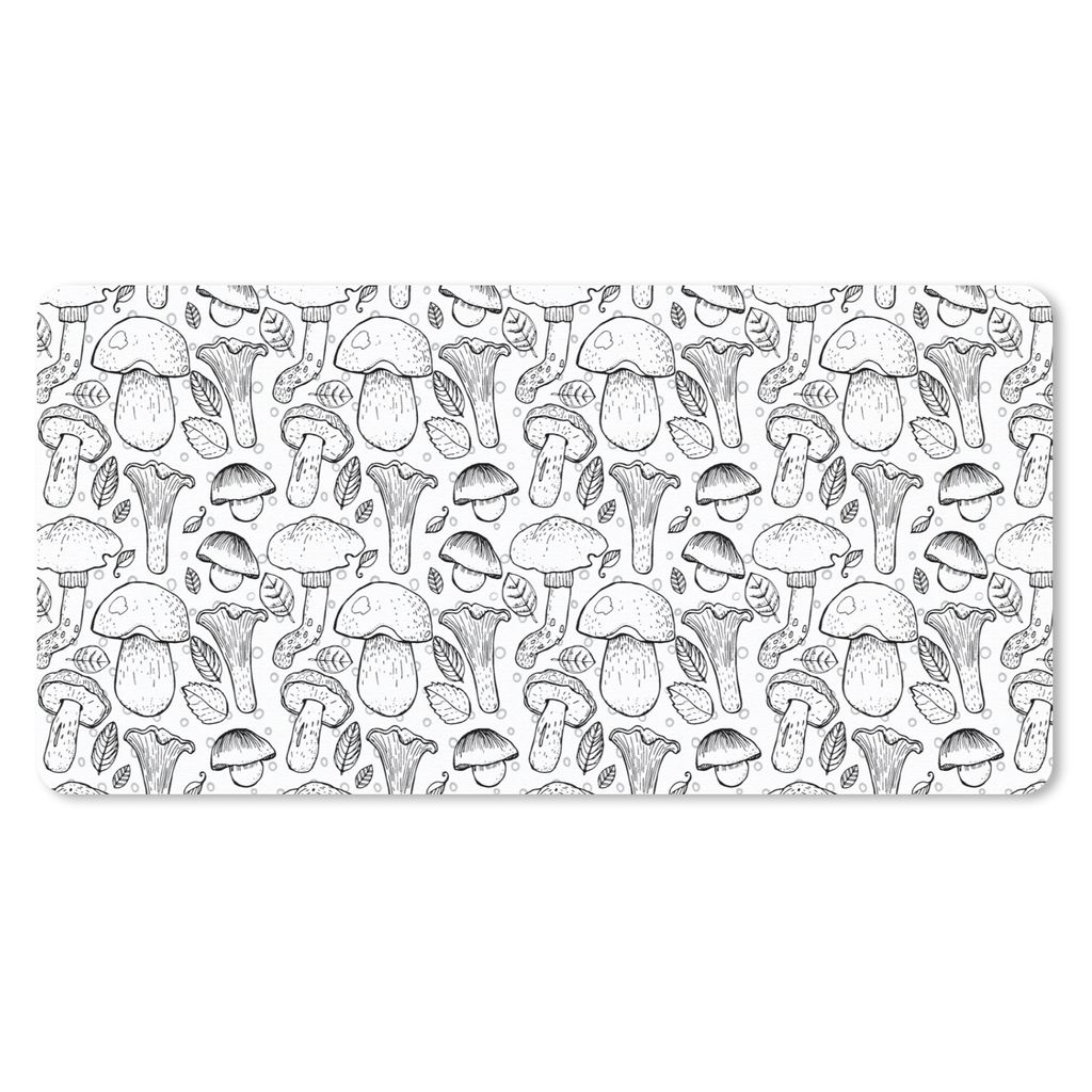 MuchoWow Schreibtischunterlage Pilz - Schwarz und weiß - Muster 80x40 cm - XXL Mauspad - Gaming Mauspad
