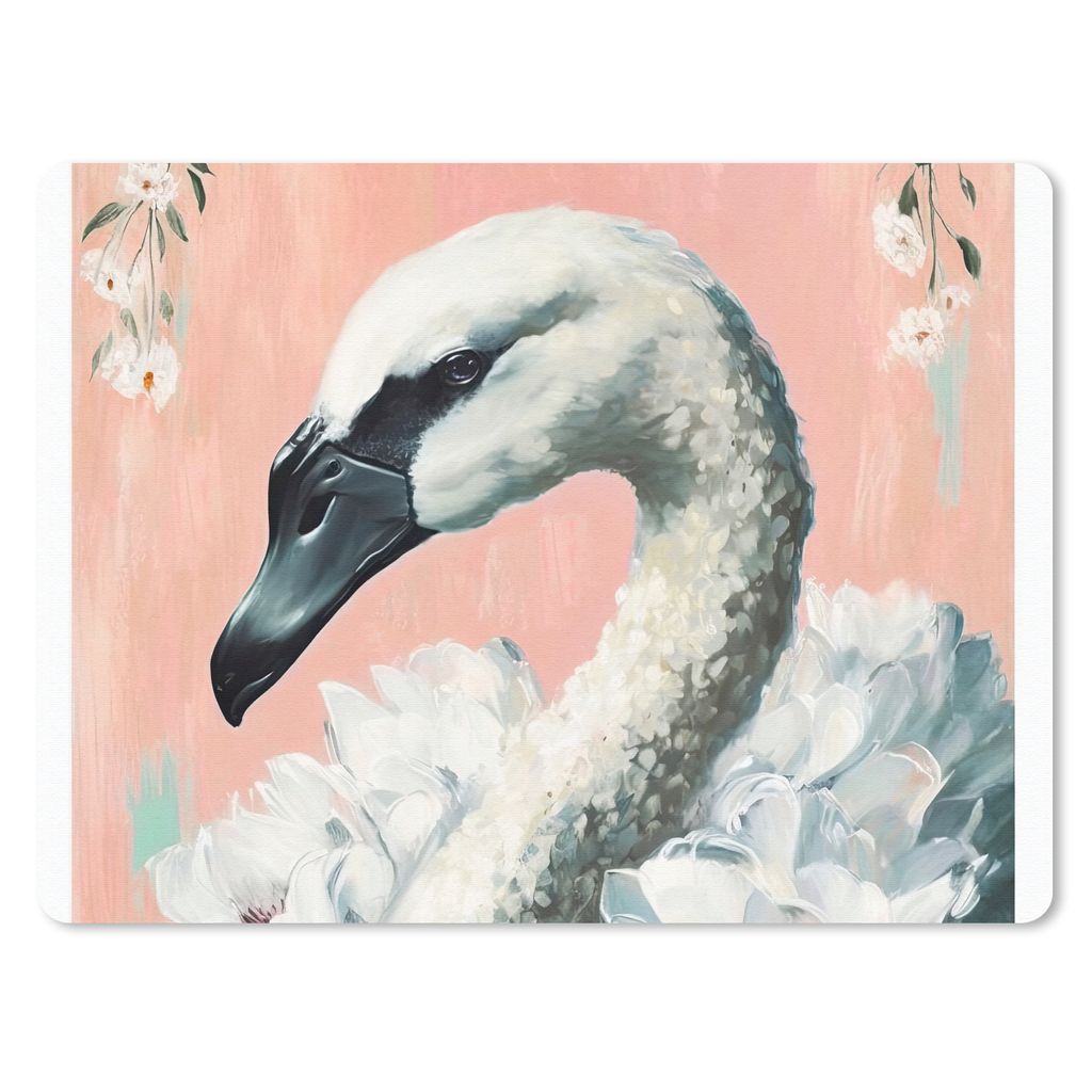 MuchoWow Mauspad Mousepad Schwan - Tiere - Blumen - Pastell - Weiß 40x30 cm - Mousepads - Maus Mat - Pad - Mausunterlage - Anti Rutsch