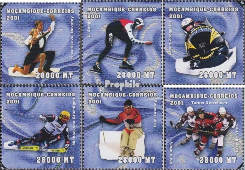 Briefmarken Mosambik 2001 Mi 1976-1981 postfrisch Olympische Winterspiele 2002