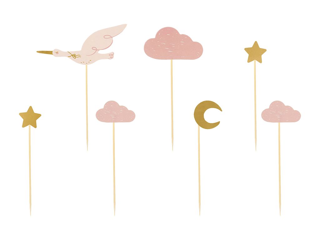 Cake topper cicogna 13,5 cm oro rosa set di 7 Immagine del prodotto 