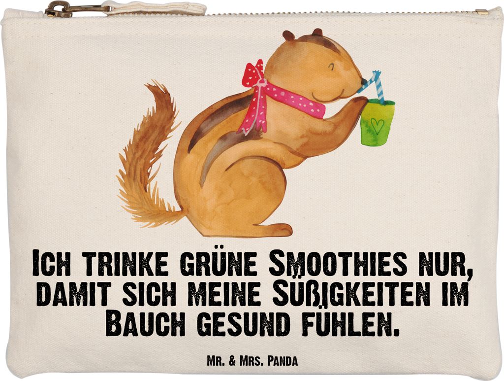 Mr. & Mrs. Panda Kulturtasche Eichhörnchen Smoothie Grösse XL Große - Weiß - Geschenk, Etui, Streifenhörnchen, Green Smoothies, Kosmetiktasche...