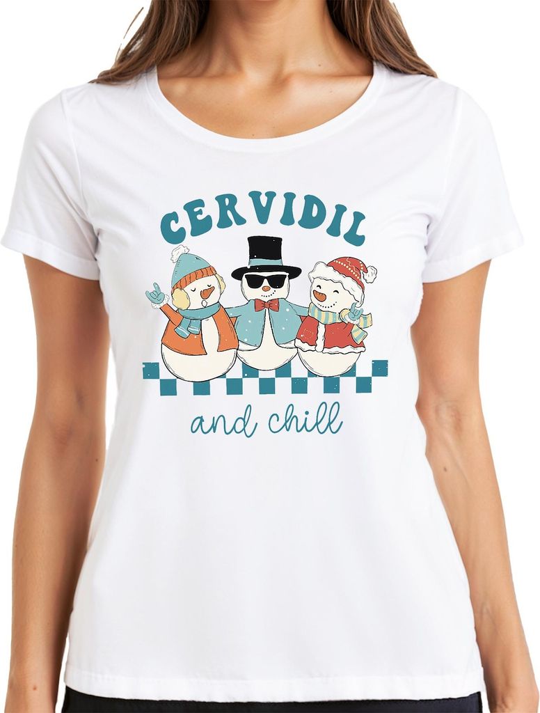 Cervidil and chill Weihnachten Schneemänner lustig Retro Damen T-Shirt, Weiß, XL