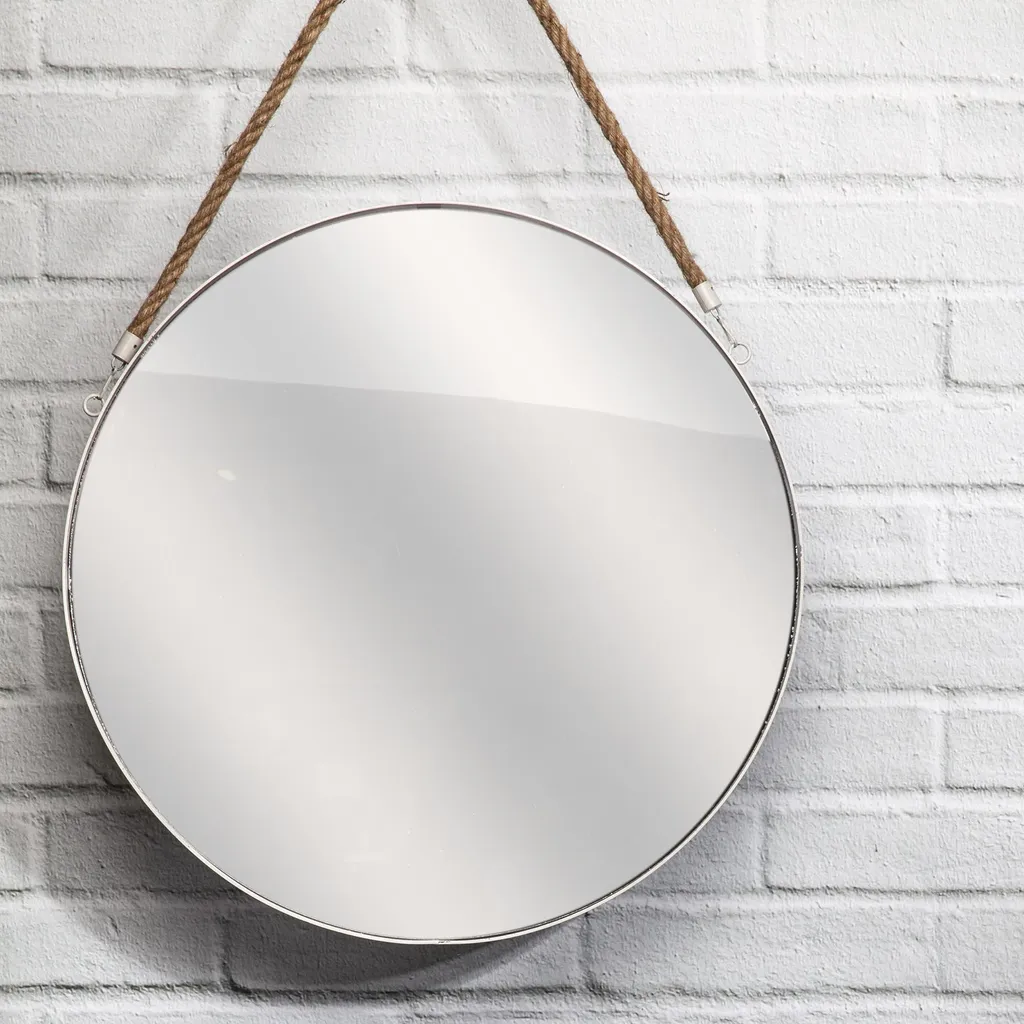 Miroir Rond Blanc 50cm avec Anse Jonc pour Agrandir et Éclairer vos Pièces