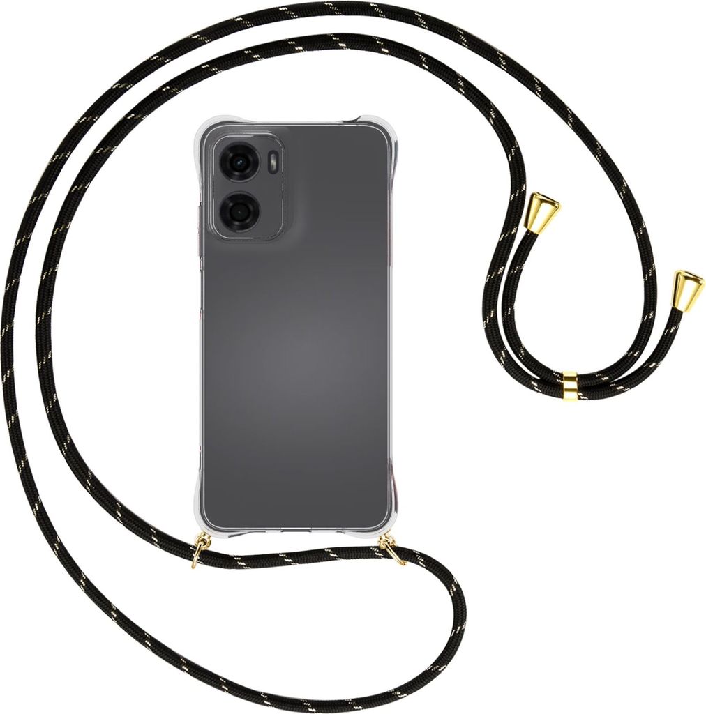 Handykette Backcover-Schutzhülle mit Band (Metall goldfarben) für Motorola Moto G05 - schwarz/gold