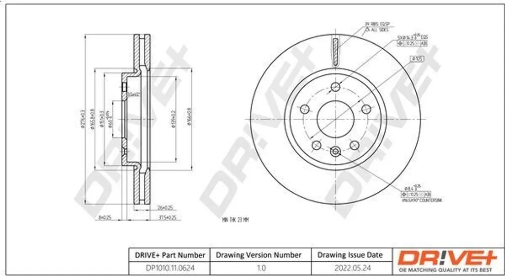 Disque de frein avant Dr!ve+ DP1010.11.0624 compatible avec Opel Astra J