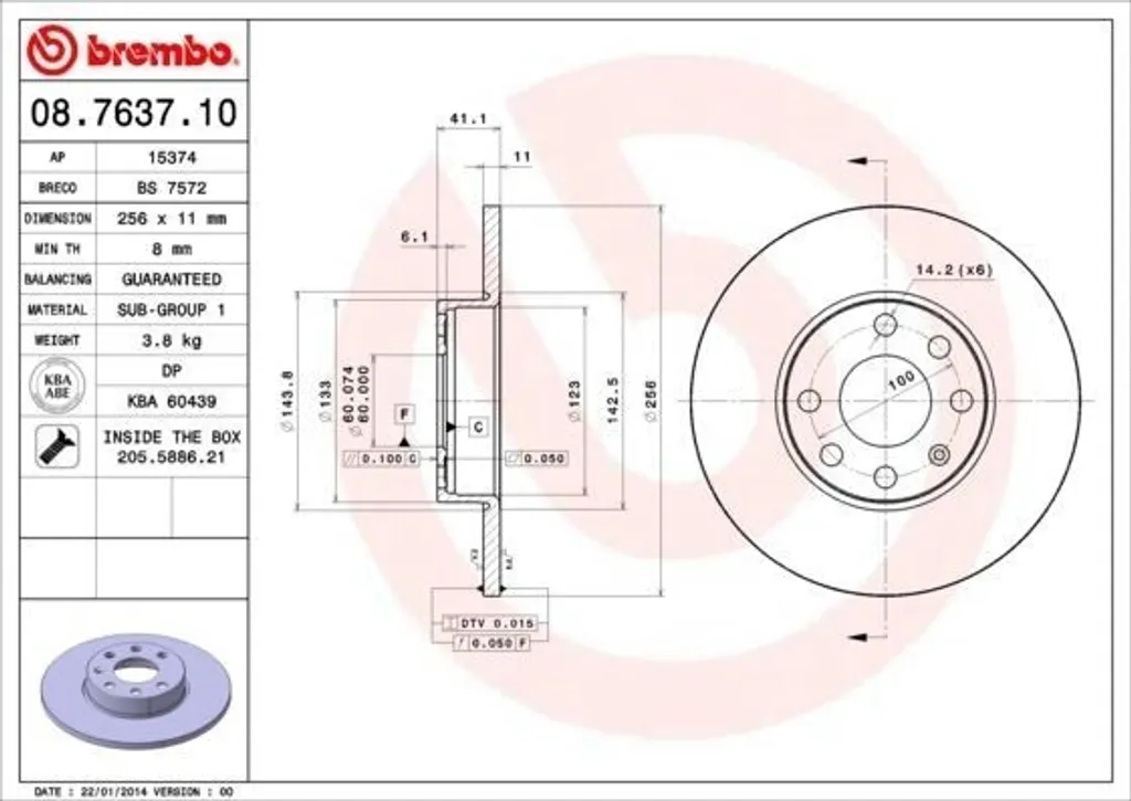 Disque de frein arrière pour Astra G - Brembo 08.7637.10 haute fiabilité