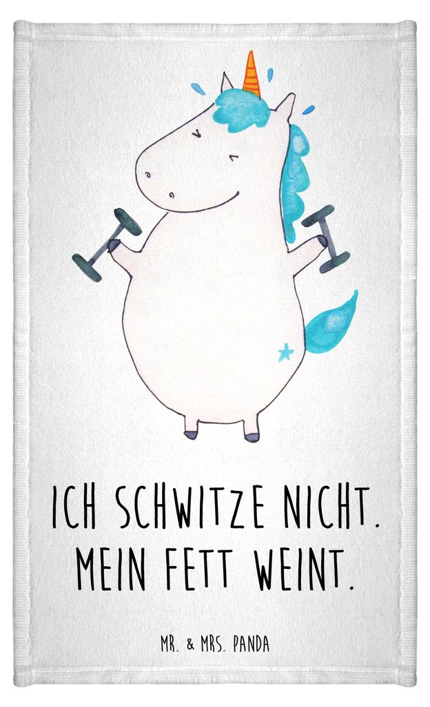 Mr. & Mrs. Panda Handtuch Einhorn Fitness - Weiß - Geschenk, Abnehmen, Gästetuch, Frotteehandtuch, gäste wc, Fitnessstudio, Sport, Gym, Unicorn,...