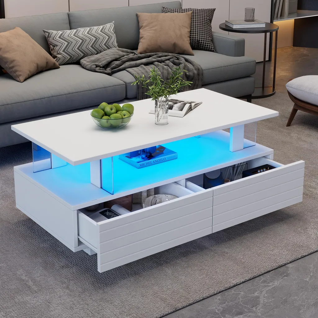 Table Basse de Salon Moderne avec LED Connectées et Double Rangement - 6
