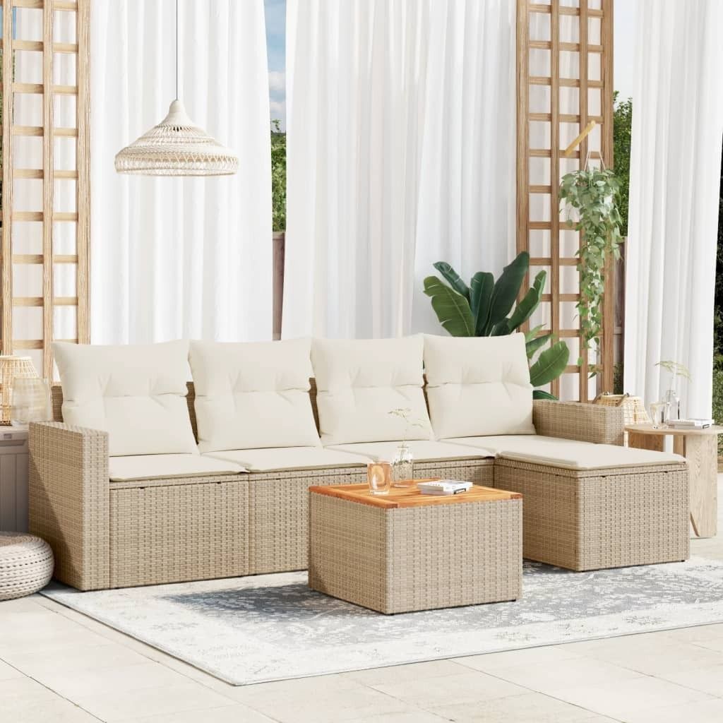 Maison Exclusive - 6-tlg. Garten-Sofagarnitur mit Kissen Beige Poly Rattan