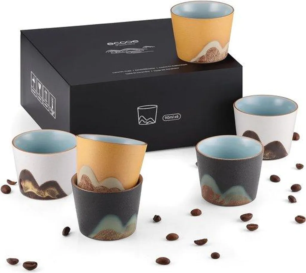 Lot de 5 tasses à expresso artisanales en céramique de 90ml handmade