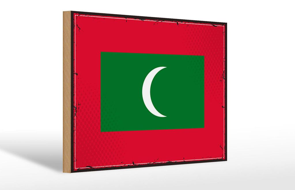 Holzschild Flagge Malediven 30x20cm Retro Flag Maldives