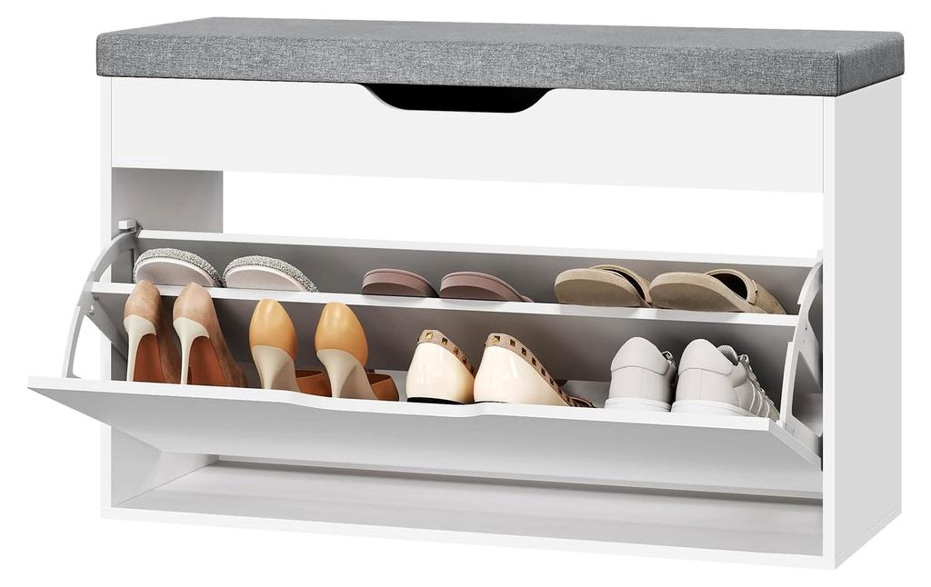 3-in-1 Schuhbank mit Sitzfläche für Flur, Schlafzimmer und Wohnzimmer, Schuhschrank mit Klappschublade, 2 Etagen, bis 145 kg belastbar, 80x51x30 ...