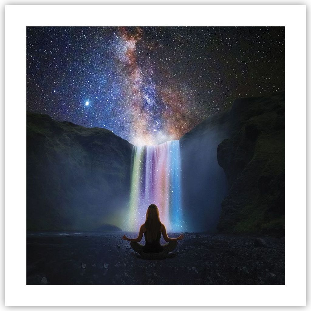 Poster - Poster ohne Rahmen - Wasserfall die Sterne Meditation - 50x50 cm - Wand Bild - Wanddeko - Wandbilder - Kunstposter - Wandposter - Bilder -...