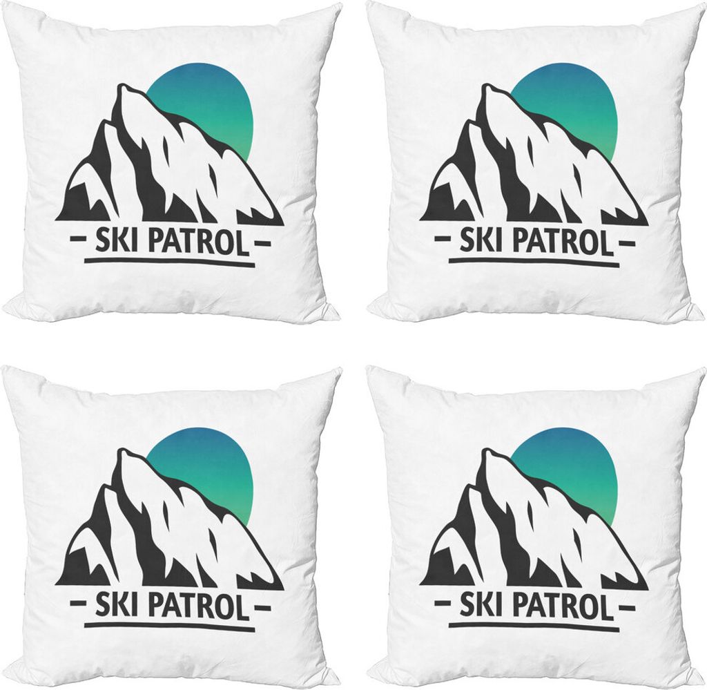 ABAKUHAUS Winter Kissenbezug Set (4 Stück), Berg Ombre Sonne und Ski, Moderner Doppelseitiger Digitaldruck, 40 cm x 40 cm, Grau Seeblaue