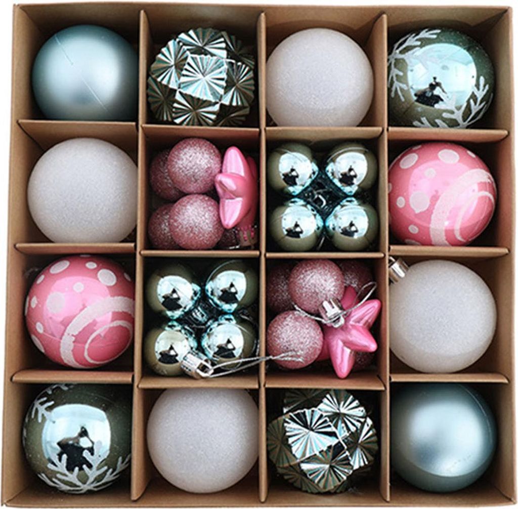 42-teiliges Set bemalter Weihnachtskugeln aus Kunststoff zum Aufhängen – bruchsicher, leicht und ideal für Weihnachtsbaum und Partys. Festliche...