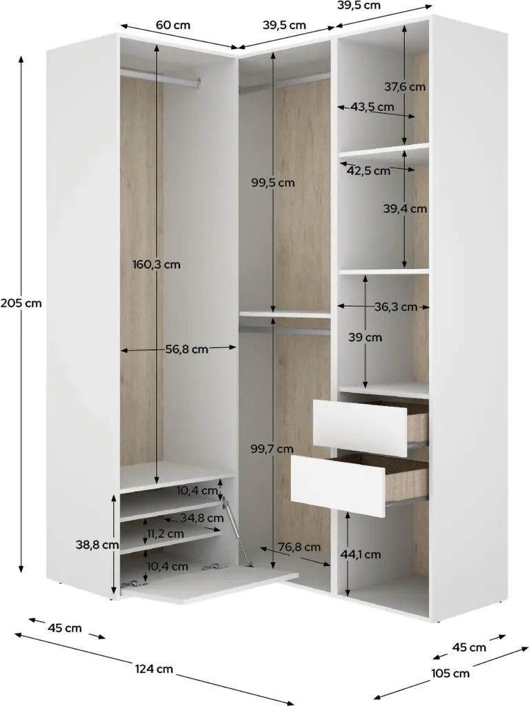 Armoire dressing modulable Clayhill, grand meuble de rangement blanc - 3