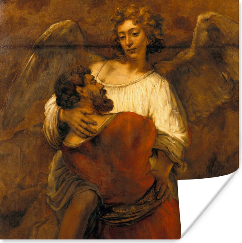 MuchoWow Poster Jakob im Ringkampf mit einem Engel - Gemälde von Rembrandt van Rijn 100x100 cm - Babyzimmer