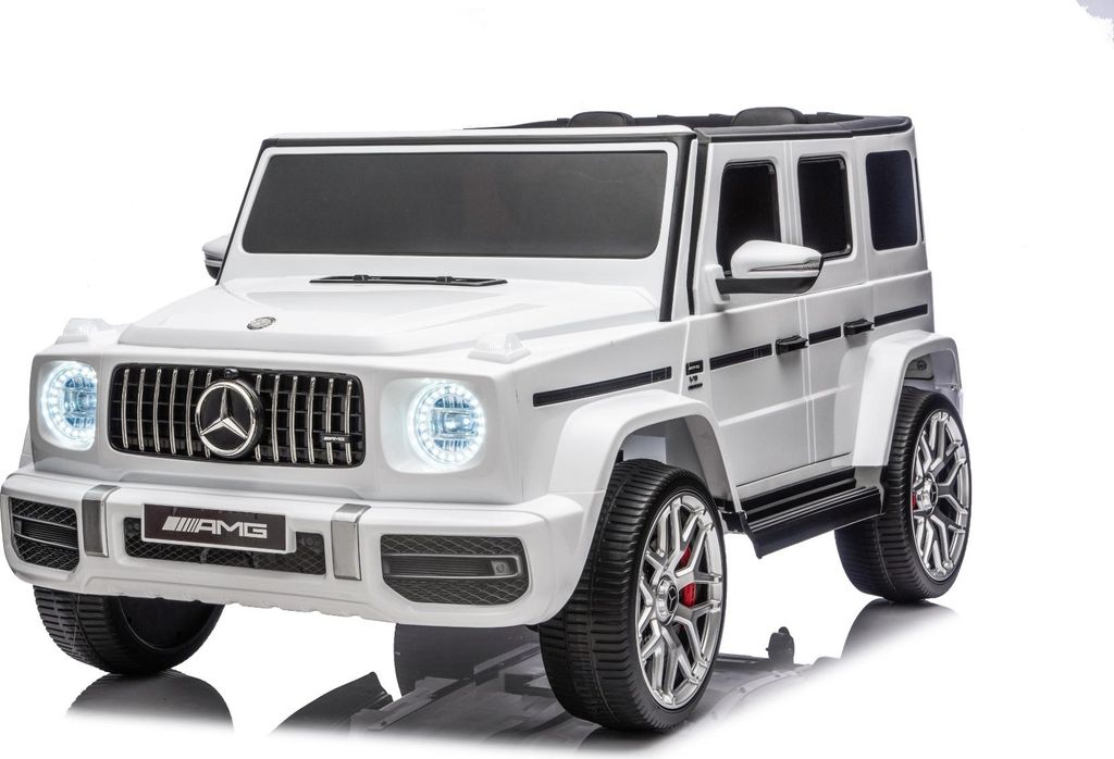Elektrisches Kinderauto Mercedes-Benz G63 AMG 4x4, Zweisitzer, weiß, MP3-Player mit USB/AUX- und Bluetooth-Anschluss, Allradantrieb (4x4), Lithium...