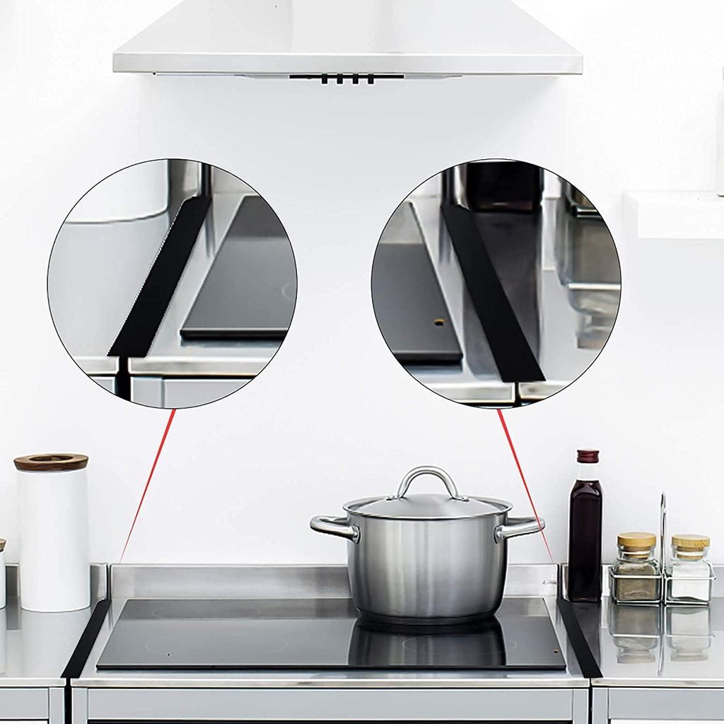 LATRAT Silikon Spaltabdeckung, Küchenarbeitsplatte Silikon Schale, Dichtung, Verschmutzung zwischen Arbeitsplatten, Kochfeldern, 2 Stück, schwarz