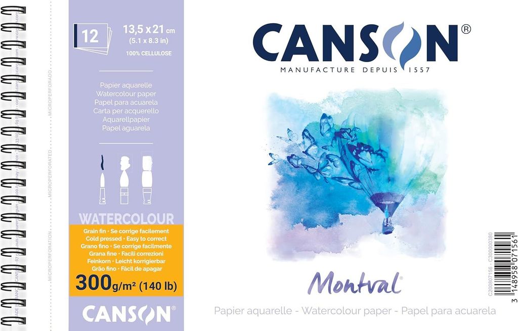 CANSON Aquarellblock "Montval" 135 x 210 mm 300 g/qm 12 Blatt