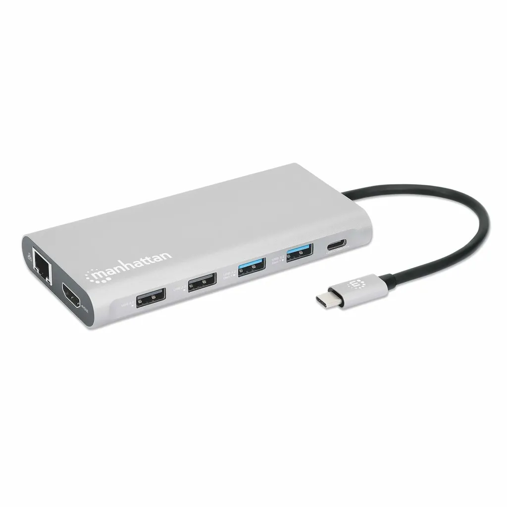 Adaptateur multiprise USB-C Manhattan en aluminium charge rapide 100W