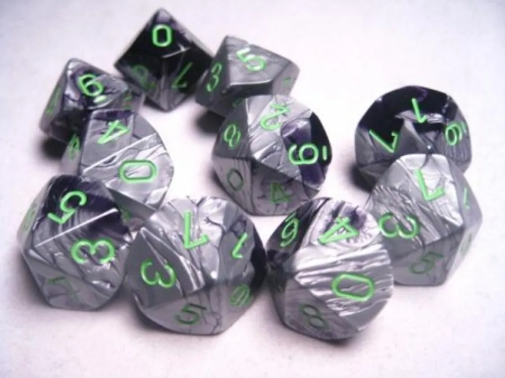 Chessex Gemini Noir Gris Vert : Set de 10 Dés D10 pour Jeux de Rôles