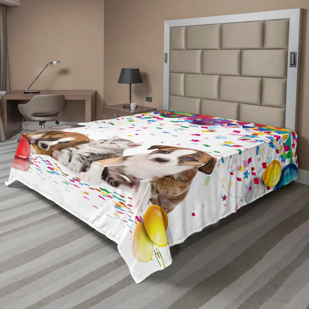 Drap de fête pour lit double 275x260 cm décor chiens et chats doux