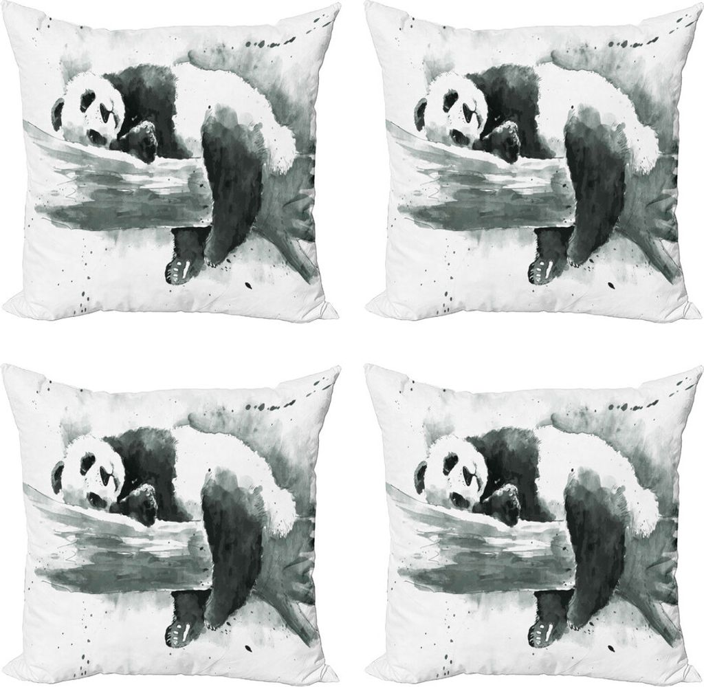 ABAKUHAUS Panda Kissenbezug Set (4 Stück), Sleeping Panda, Moderner Doppelseitiger Digitaldruck, 60 cm x 60 cm, Schwarz-Weiss