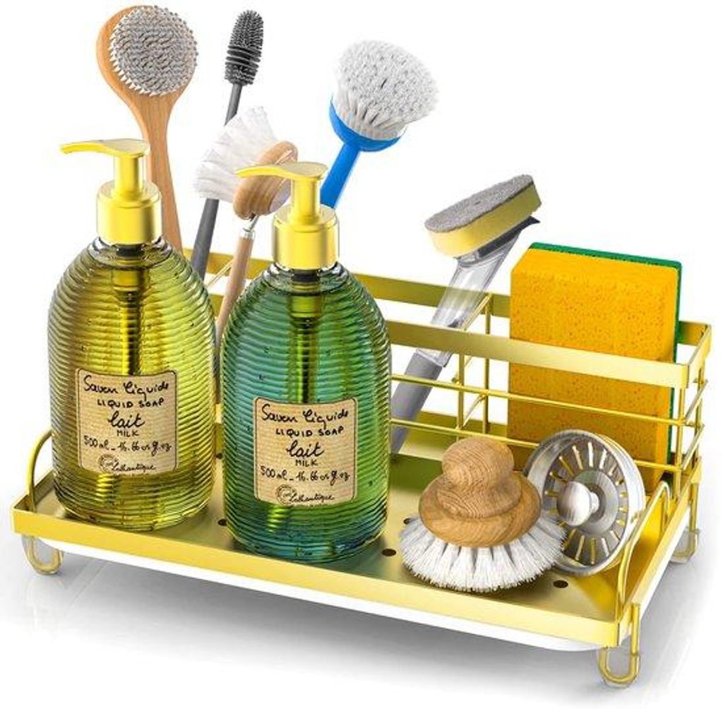 Keuken Gootsteen-Organisationsset, Reinigungsbeutel aus Edelstahl, Bürstchen, Sockel für Säuberwischer, Lagerung und Ordnung, Wohnaccessoires (G...