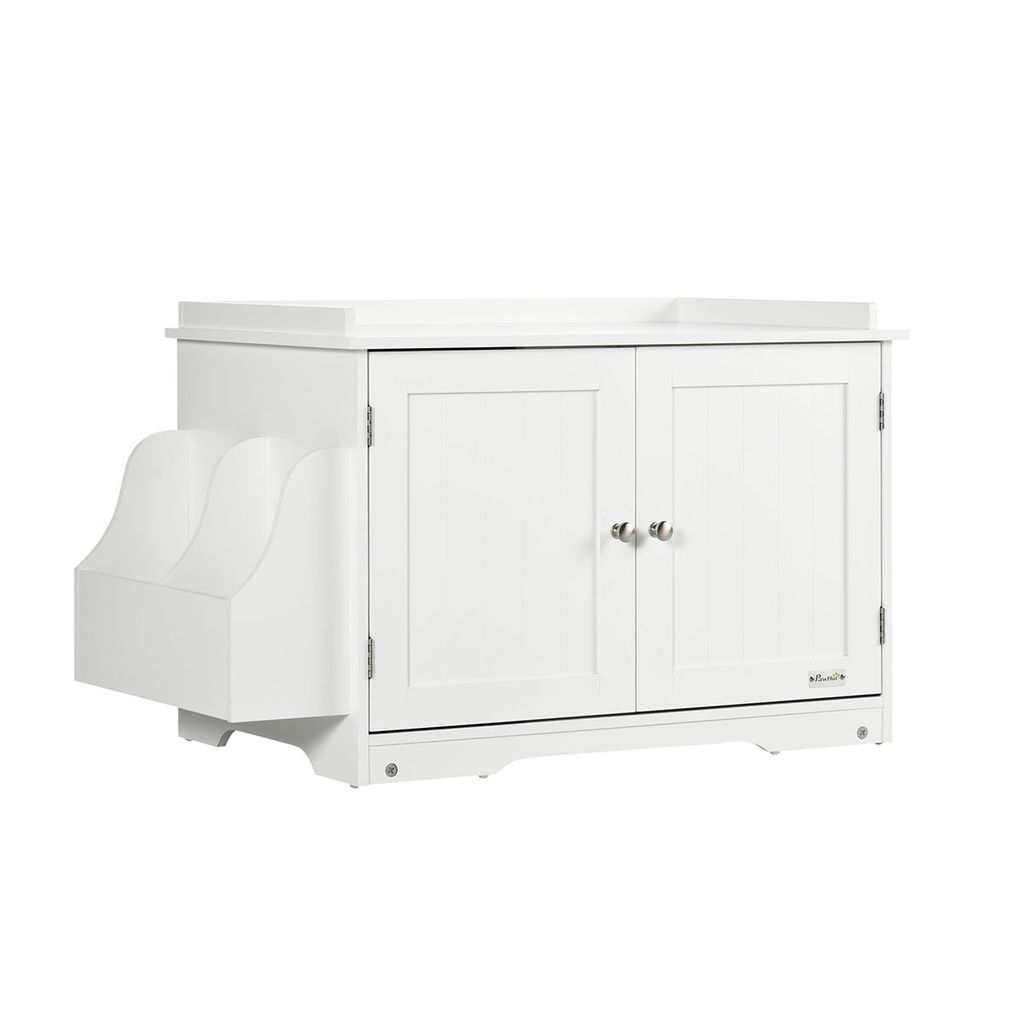 Katzenklo mit verstellbarer Trennwand und Magnettüren Katzentoilette Katzenschrank Katzenhaus 86x48x52cm Weiß