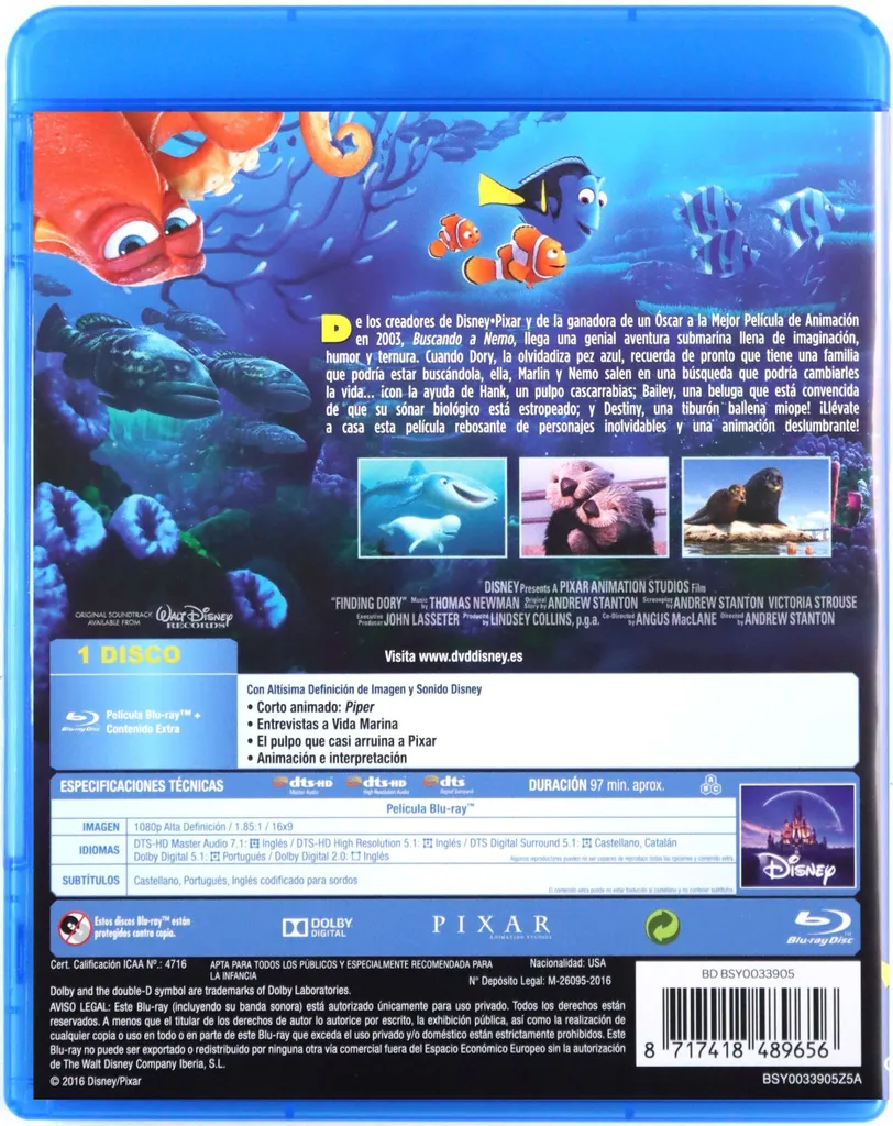 Blu-ray Le Monde de Dory Version Originale Image Haute Définition Pixar - 2