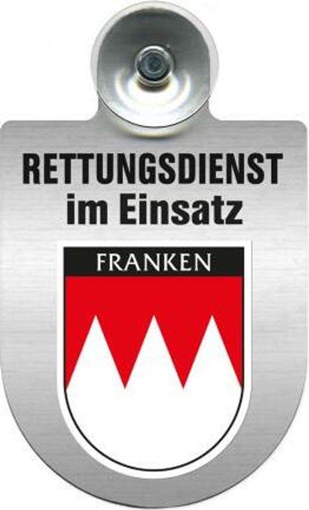 Einsatzschild Windschutzscheibe incl. Saugnapf - Rettungsdienst im Einsatz - incl. Wappen nach Wahl - 309354 Color - Region Franken