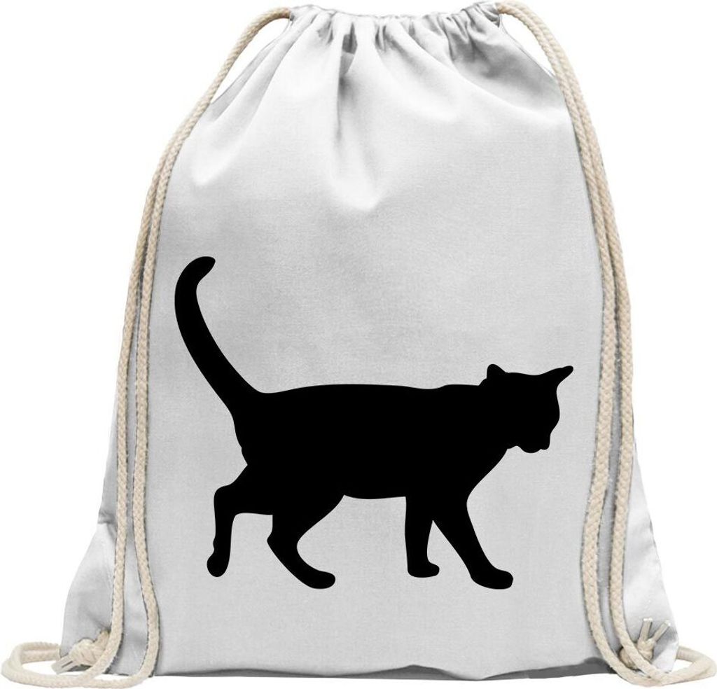 Kiwistar - Turnbeutel - weiss - Katze - Fun Rucksack Sport Beutel Gymsack Baumwolle mit Ziehgurt