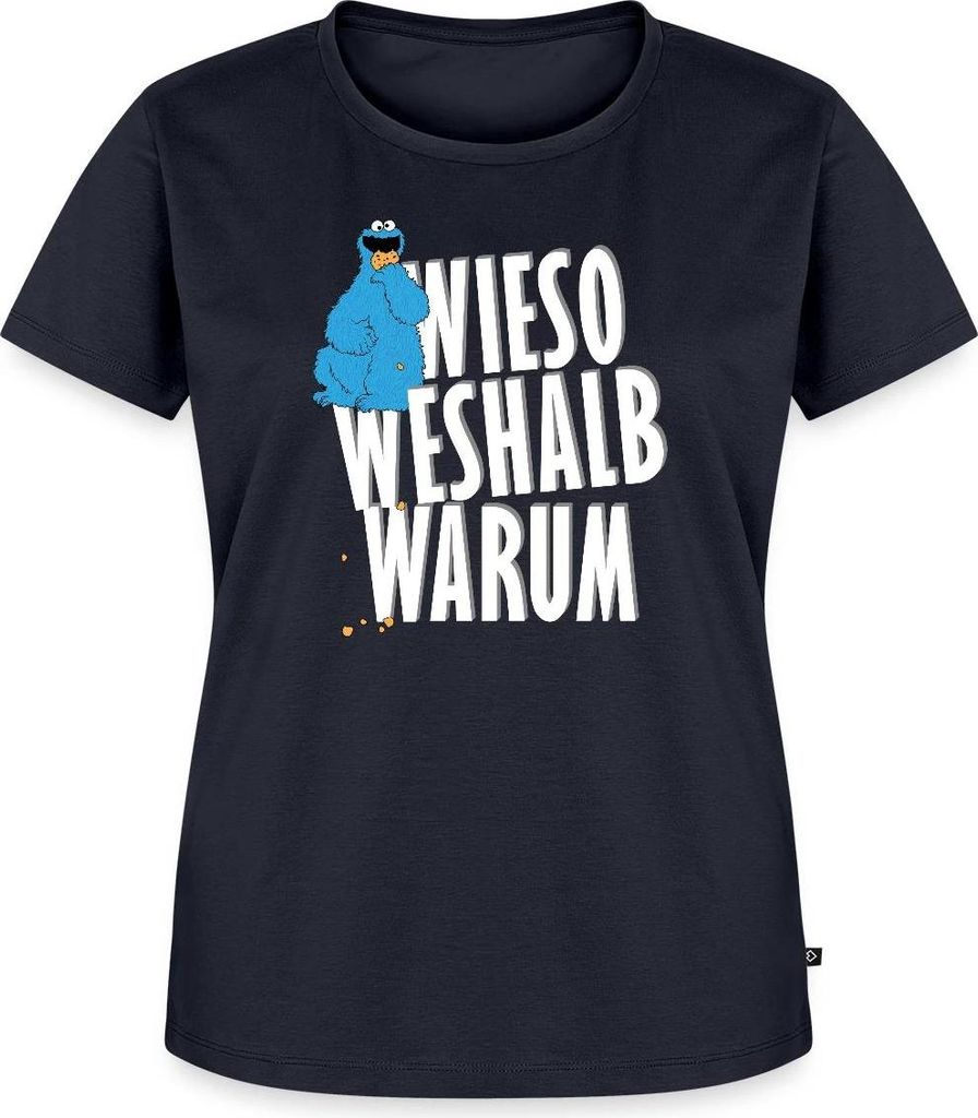 Spreadshirt Sesamstraße Krümelmonster Wieso Weshalb Warum Frauen Premium T-Shirt, 5XL, Navy