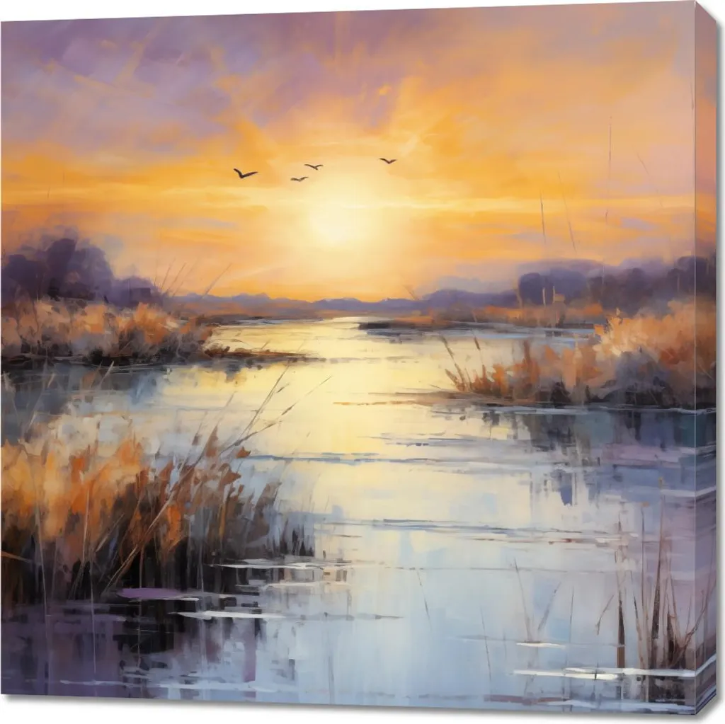 Image 90 x 90 cm Coucher de soleil dans les marais - Toile de Qualité