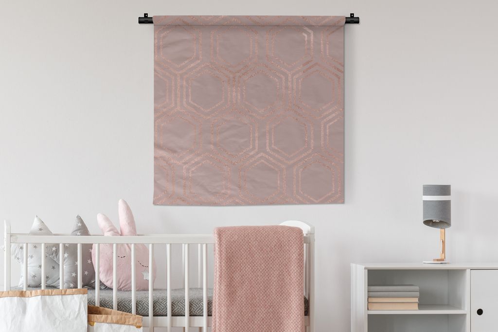 MuchoWow Wandteppich Wandbehang Sechseck - Rosa - Muster 90x90 cm Tapisserie Dekoration Wandtuch - Wandaufhänger