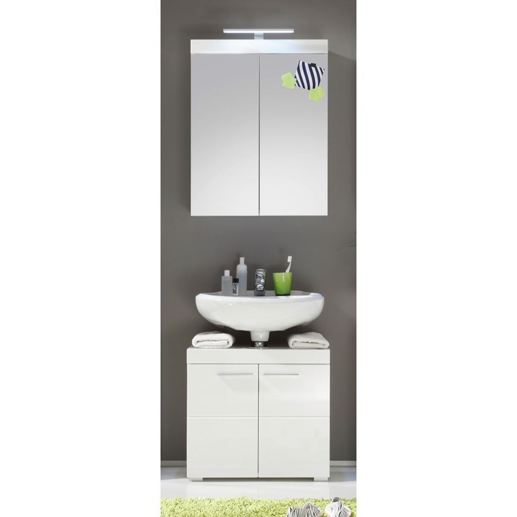 Badezimmer Set inkl. LED Beleuchtung ALTENA-19 in Weiß Hochglanz, B/H/T: ca. 112/190/34 cm