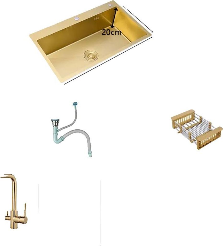 Goldene Küchenspüle, Einzelbecken, Aufsatz, Rechteckig, 53x43 F