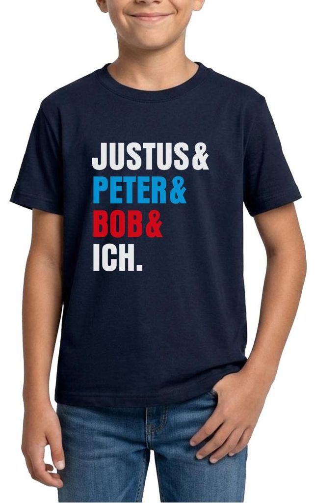 Spreadshirt Die Drei ??? Justus& Peter& Bob& Ich Teenager T-Shirt, 152/164 (12-14 Jahre), Navy