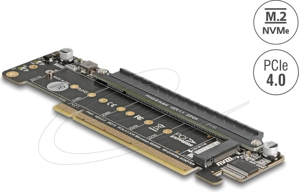DELOCK PCI Express 4.0 x16 Karte zu 2x M.2 Key M NVMe Slot